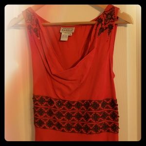 Linen, Hand beaded dress -Burnt Orange
